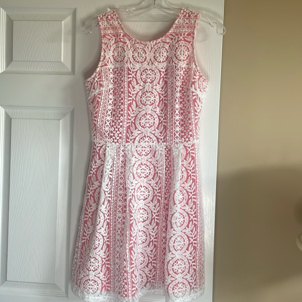 Altar’d State Pink  dress with white lace overlay size small